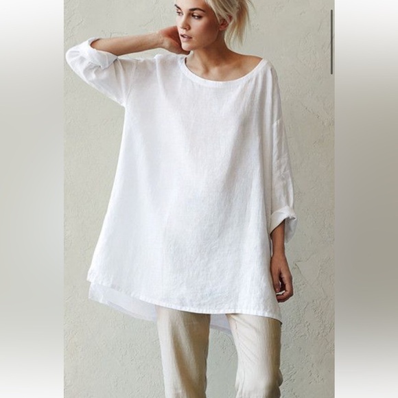 Eileen Fisher Bateau Linen High Low Oversized Tunic top Large - Picture 6 of 6